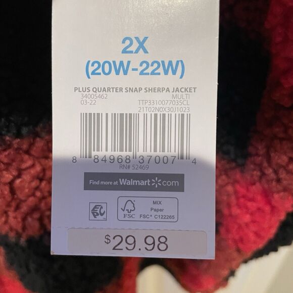 Time And Tru Red Buffalo Plaid Sherpa Sweater Women’s Plus Size 2X NEW - Picture 3 of 6